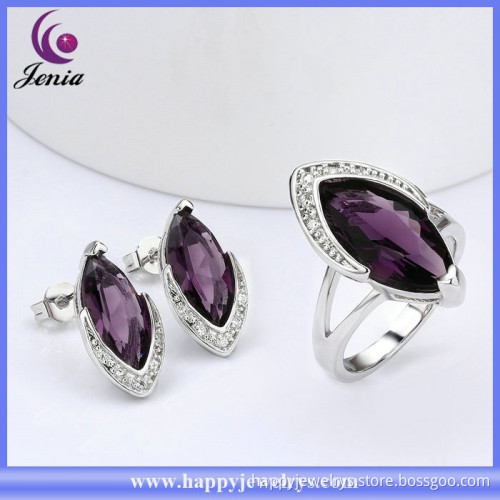 New trendy ring ,earring jewelry set bling purple zircon arrival charm fashion jewelry (KFVRS019)